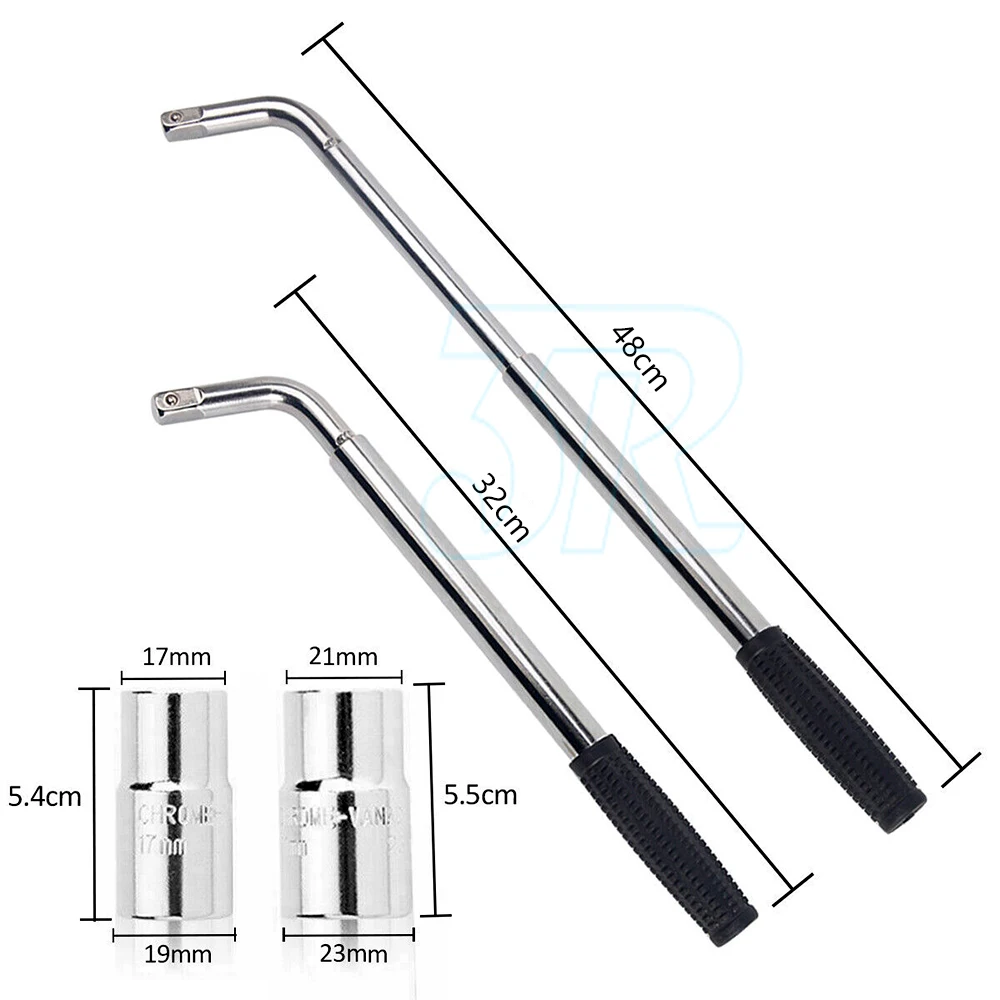 Extendable Car Wheel Brace Heavy Duty Nut Lug Wrench Sockets 17/19mm & 21/23mm
