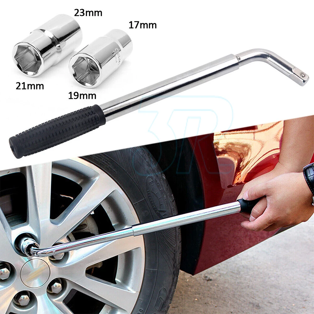 Extendable Car Wheel Brace Heavy Duty Nut Lug Wrench Sockets 17/19mm & 21/23mm