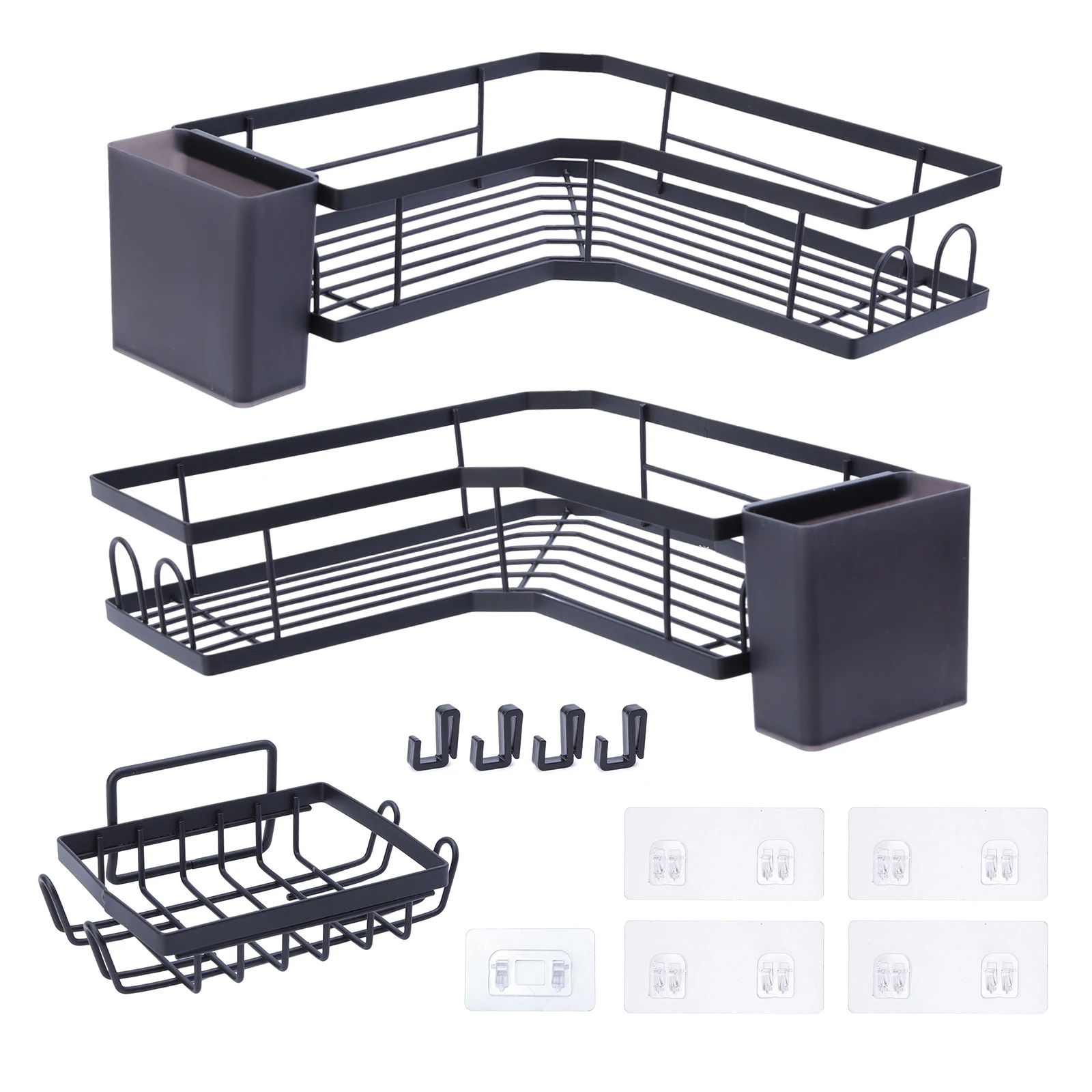 Shower Caddy Corner 3-Pack Adhesive Metal Shower Shelves with Soap Holder No Drilling Shower Organizer Corner for Dorm Renters Bathroom