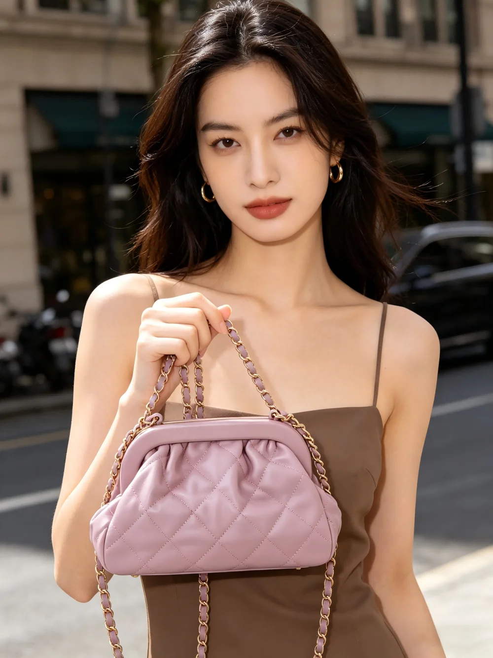 Fashion Leather Handbag Lightweight Diamond Stripe Hand Purse Chain Sling Bag Women