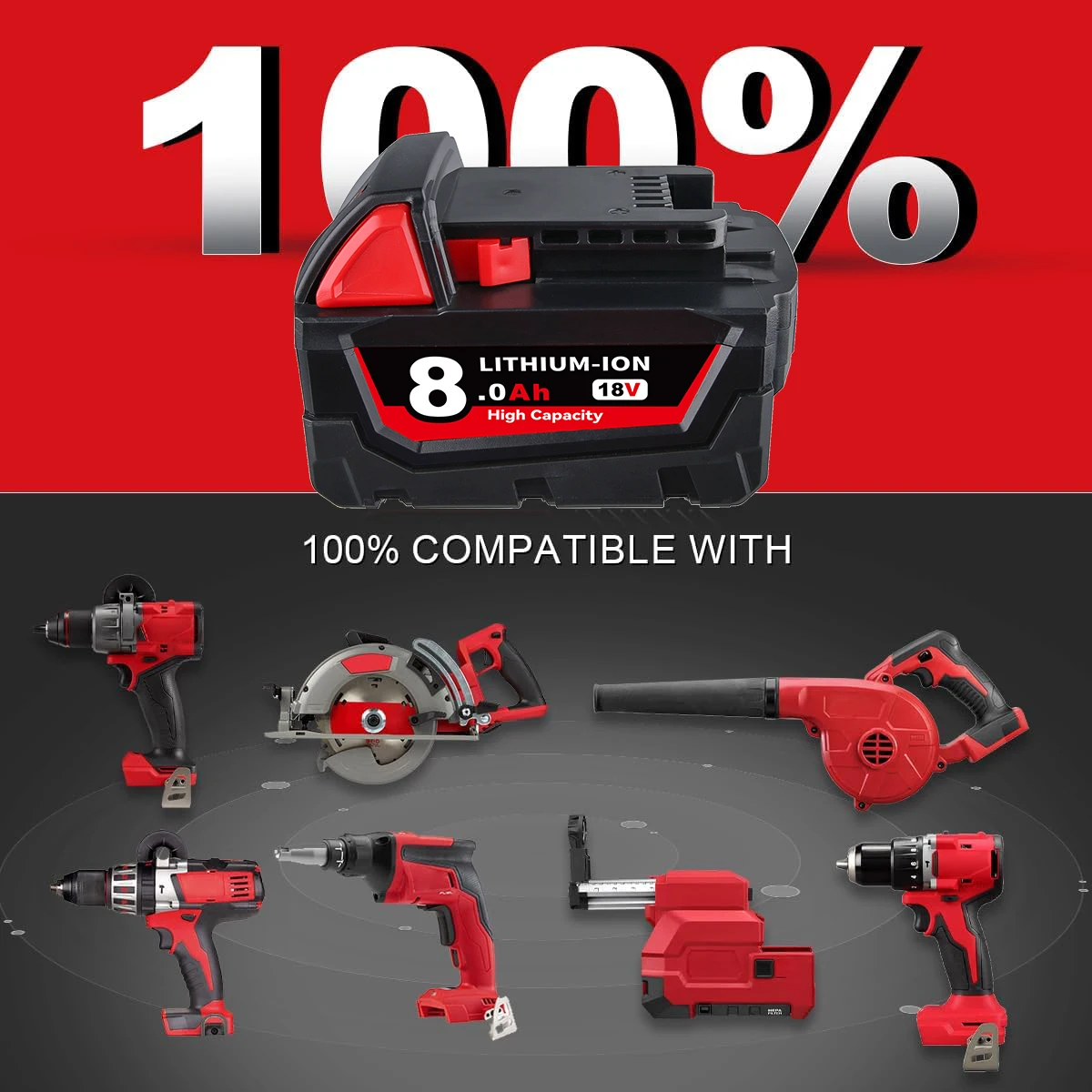 M-18 18V 5/8/9/12Ah Replacement Battery for Milwaukee, Low-Temp Resistant Fast Charge for Cordless Power Tool Battery Pin AU