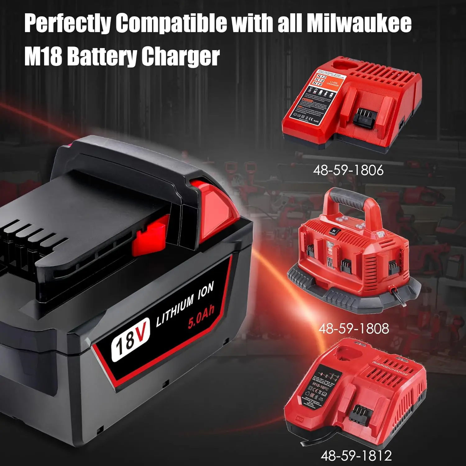 M-18 18V 5/8/9/12Ah Replacement Battery for Milwaukee, Low-Temp Resistant Fast Charge for Cordless Power Tool Battery Pin AU