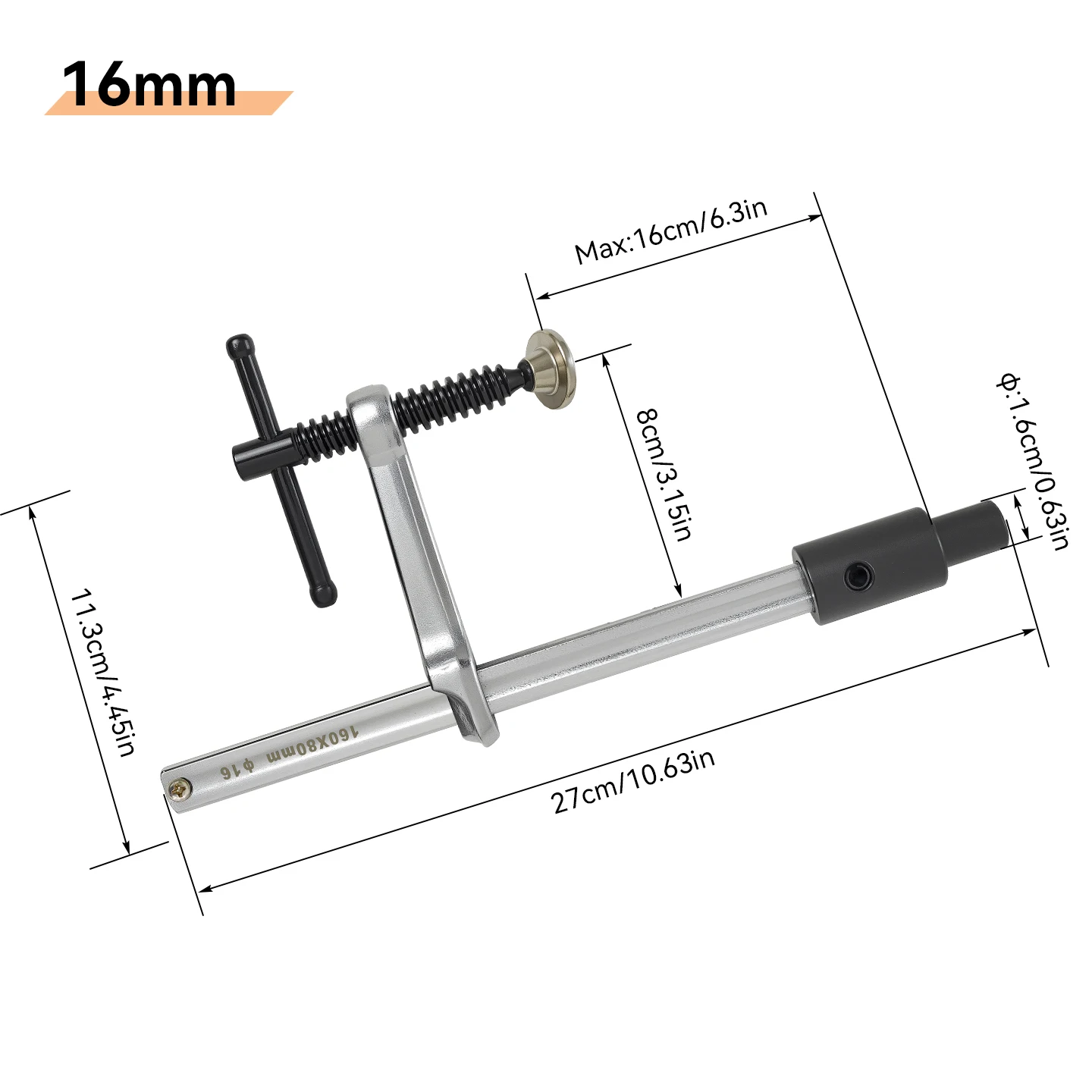 Allsome 2pcs Inserta Clamps, Fits 16 mm Holes, 160mm Capacity, 80mm Throat Depth, 136 kg Clamping Pressure, 16mm x 8mm Rail Size