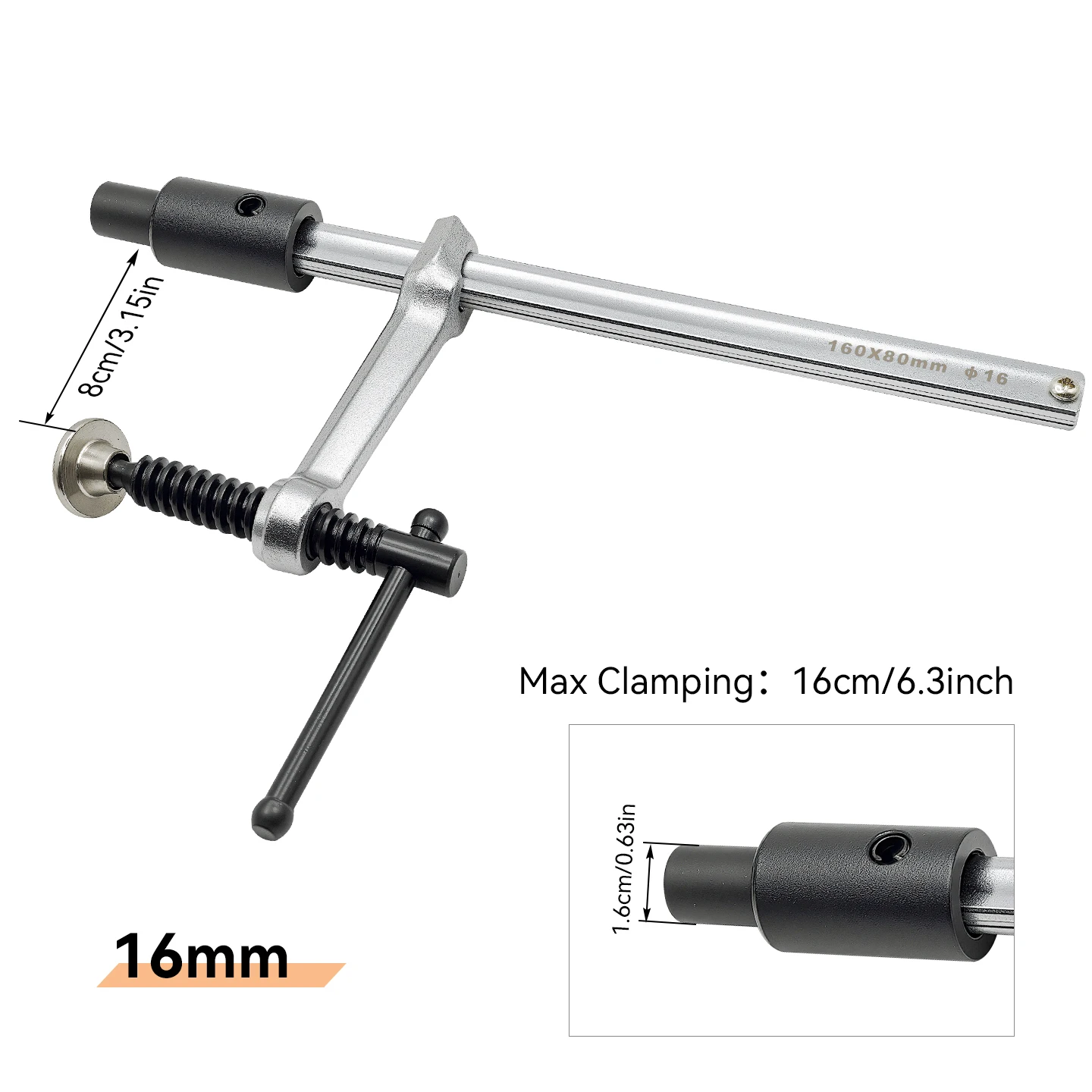 Allsome 2pcs Inserta Clamps, Fits 16 mm Holes, 160mm Capacity, 80mm Throat Depth, 136 kg Clamping Pressure, 16mm x 8mm Rail Size