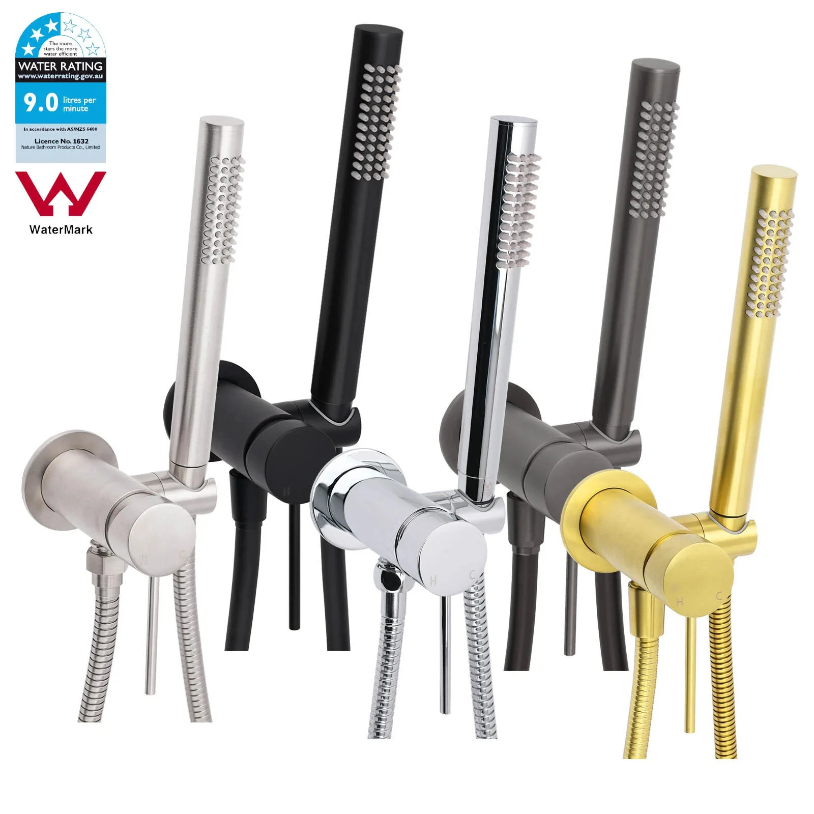 **Sydney Stock** KYLINS Brushed Gold Gun Metal Chrome Black Slim Hand Shower Head Holder Set with Mixer Taps Set WELS WATERMARK