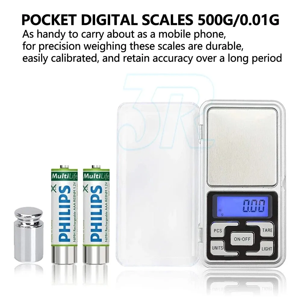 Pocket Digital Mini Scales 0.01g 500g Precision Weight Balance Silver Mel