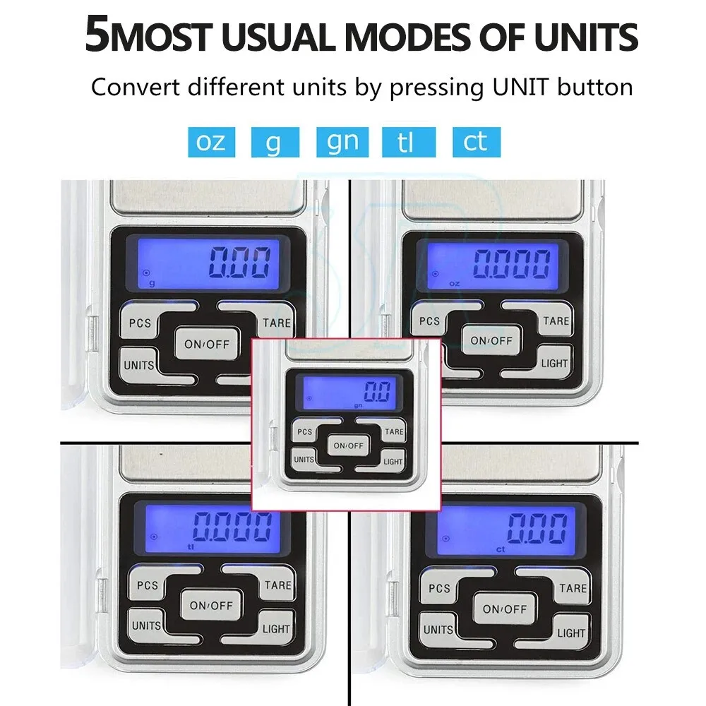 Pocket Digital Mini Scales 0.01g 500g Precision Weight Balance Silver Mel