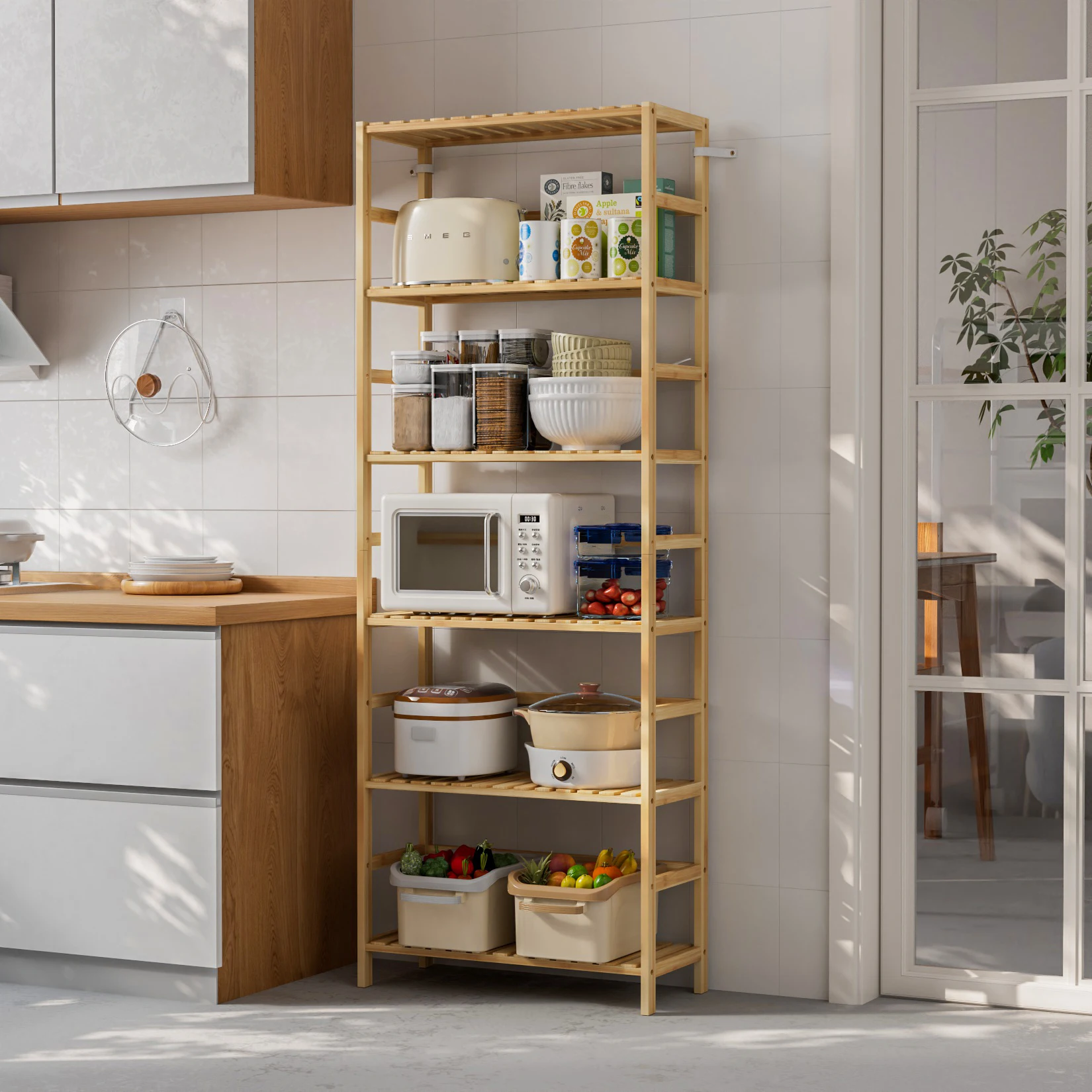 6-Tier Freestanding Bamboo Bookcase Storage Shelf Bathroom Kitchen Organizer Rack