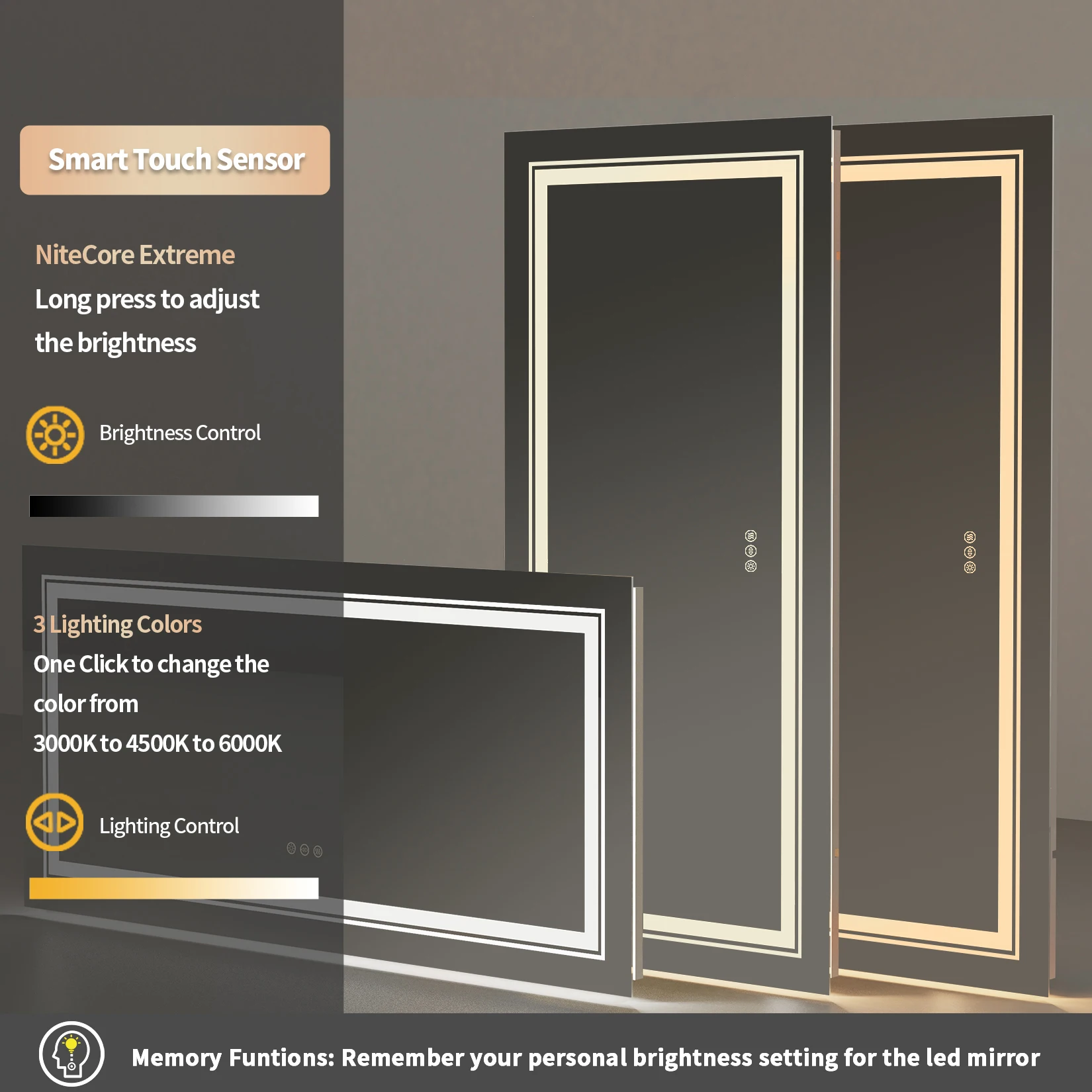 Jumbo-Large Illuminated LED Bathroom Mirror, Front and Backlit Lights, Wall Mounted, Touch Anti-fog Vanity Mirror