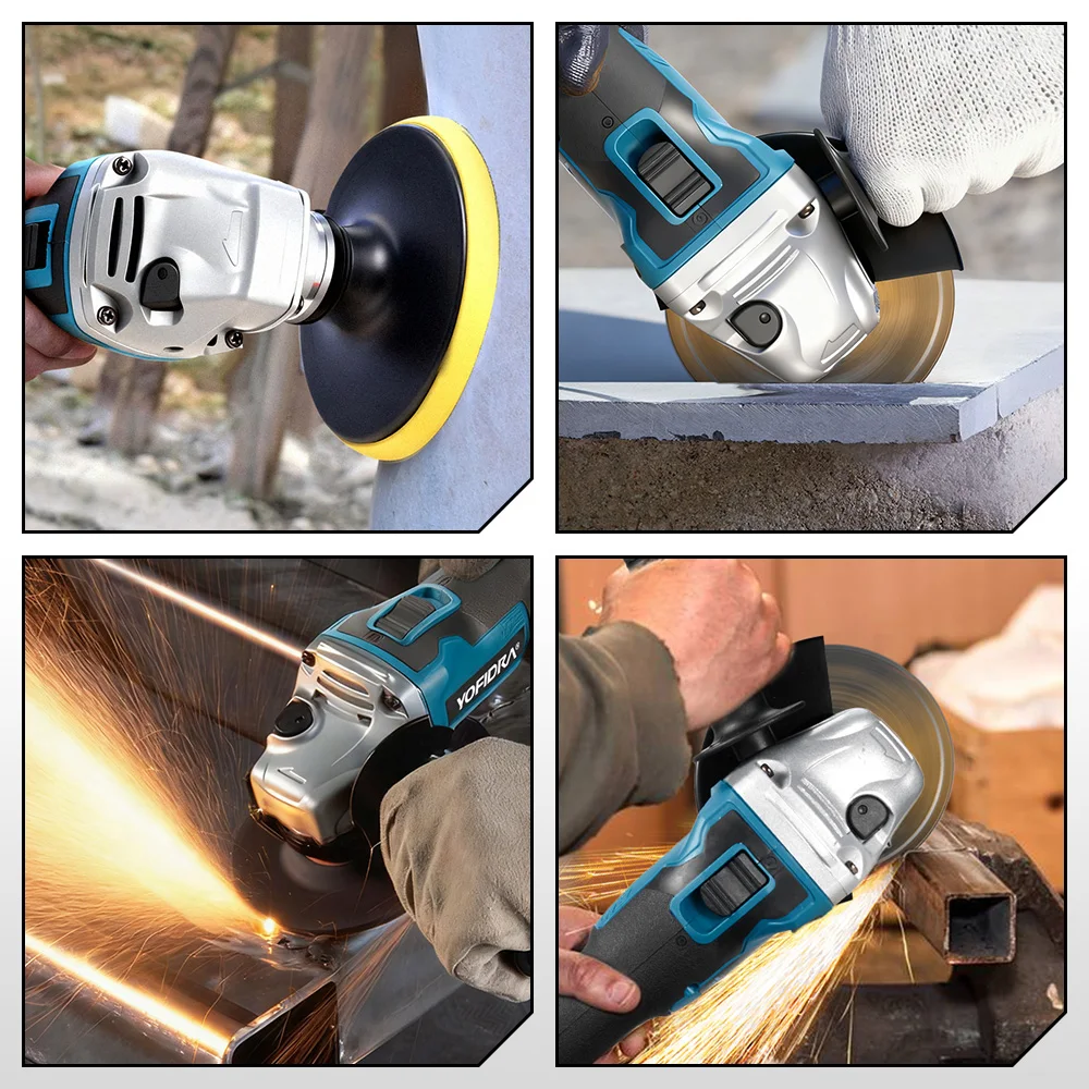 YOFIDRA 125mm Brushless Angle Grinder 4 Gear Cordless Grinding Machine Cutting Woodworking Power Tool For Makita Battery Pin