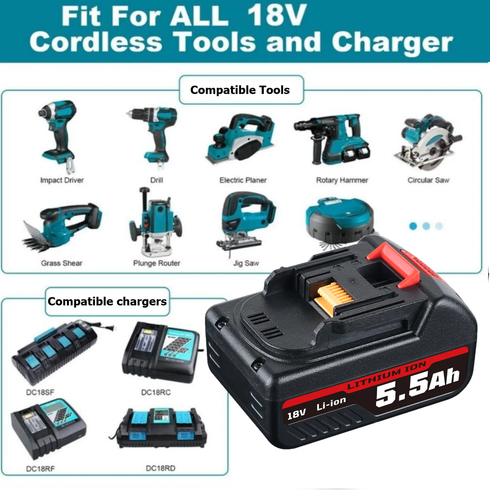 5.5Ah/7.0Ah BL1860B-D Replace for Makita 18V BL1850B BL1830 BL1815 BL1890 Li-on Battery Pin Compatible with Cordless Power Tool