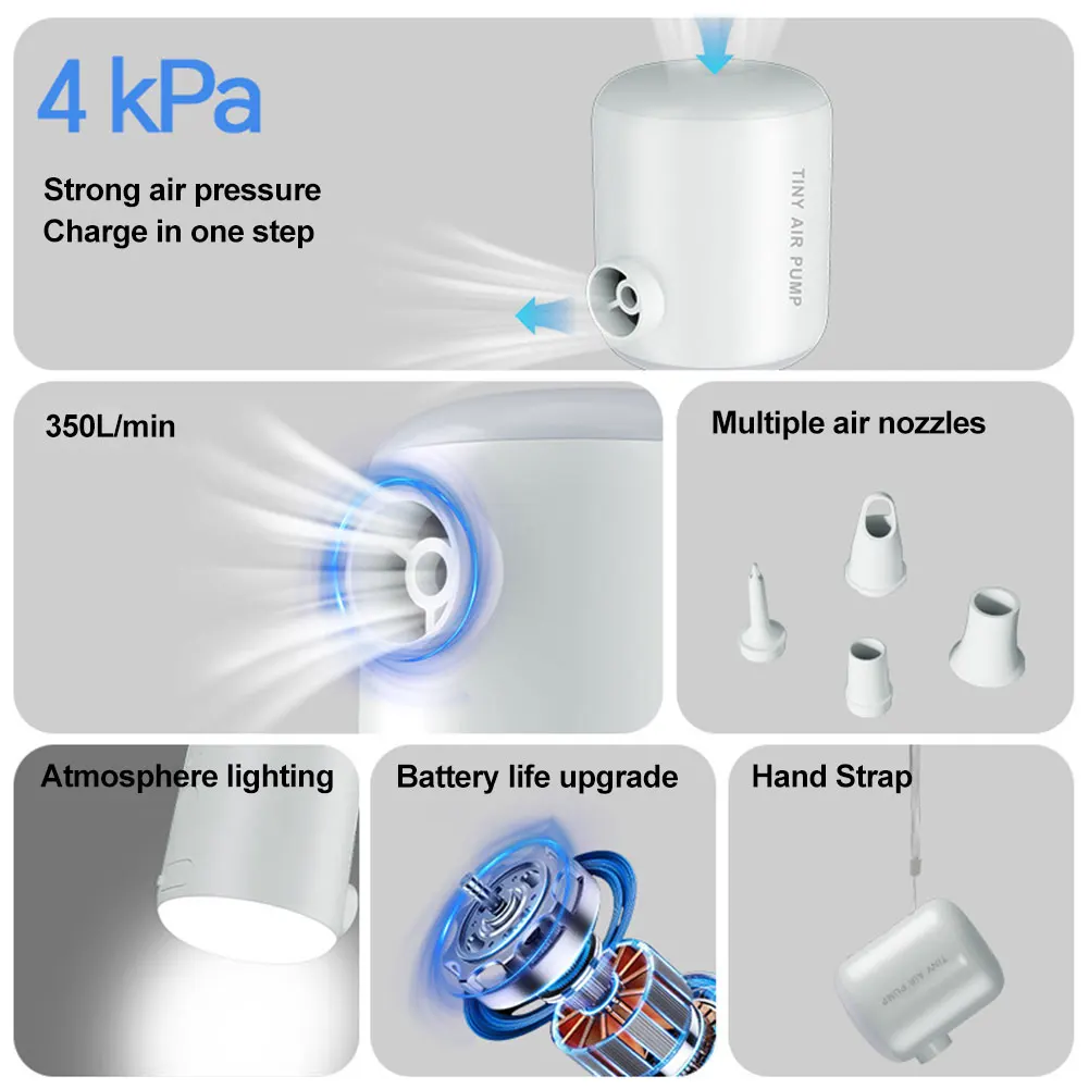 4000Pa Portable Air Pump Wireless Air Compressor Electric Pump for Sleeping Pad Camping Light Deflator Blower Outdoor Inflator