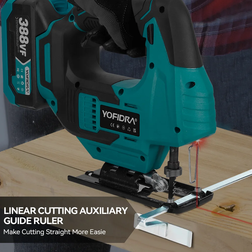 YOFIDRA 3800rpm Brushless Electric Jig Saw Infrared Laser Curve Saw Multi-Function Woodworking Tool For Makita 18V Battery pin