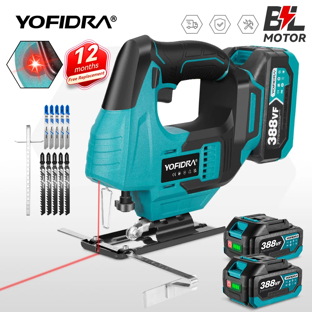 YOFIDRA 3800rpm Brushless Electric Jig Saw Infrared Laser Curve Saw Multi-Function Woodworking Tool For Makita 18V Battery pin