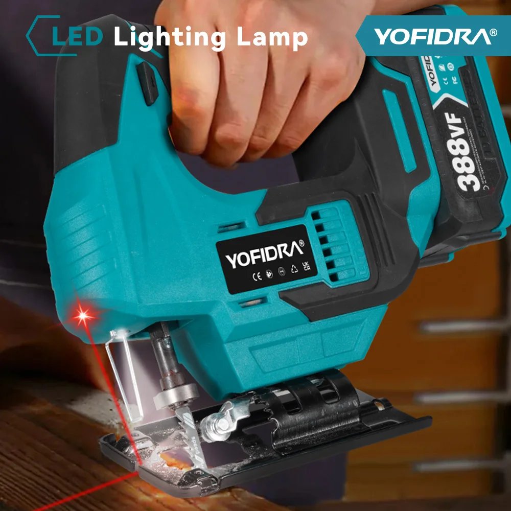 YOFIDRA 3800rpm Brushless Electric Jig Saw Infrared Laser Curve Saw Multi-Function Woodworking Tool For Makita 18V Battery pin