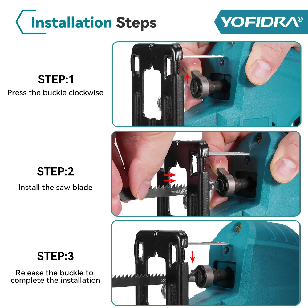YOFIDRA 3800rpm Brushless Electric Jig Saw Infrared Laser Curve Saw Multi-Function Woodworking Tool For Makita 18V Battery pin