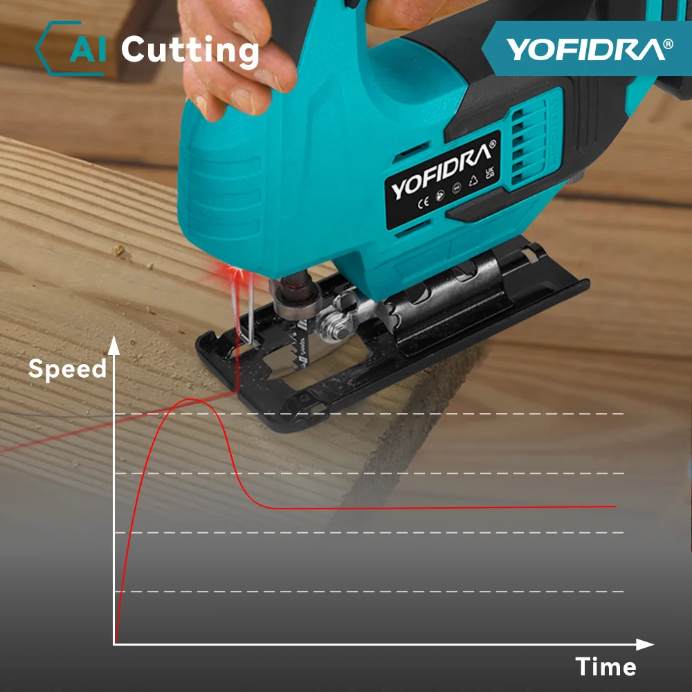 YOFIDRA 3800rpm Brushless Electric Jig Saw Infrared Laser Curve Saw Multi-Function Woodworking Tool For Makita 18V Battery pin