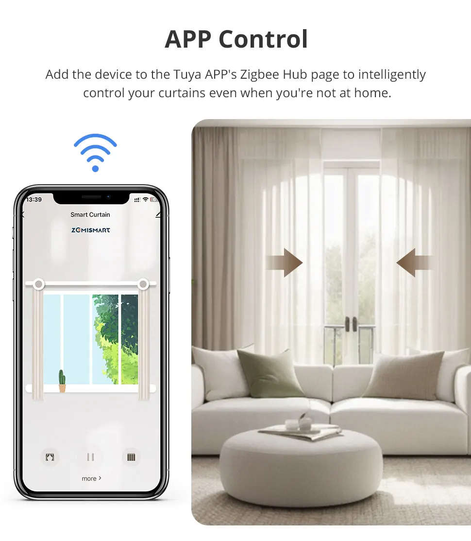 Zemismart Zigbee 3.0 Smart Curtain Track Work with Tuya Zigbee Hub SmartThings Alexa Google Home Assistant Electric Curtains