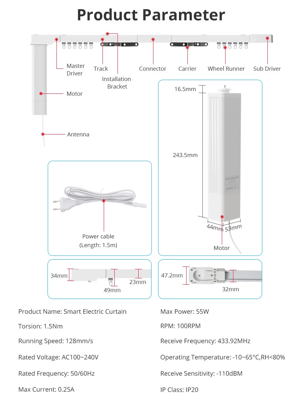 Zemismart Zigbee 3.0 Smart Curtain Track Work with Tuya Zigbee Hub SmartThings Alexa Google Home Assistant Electric Curtains
