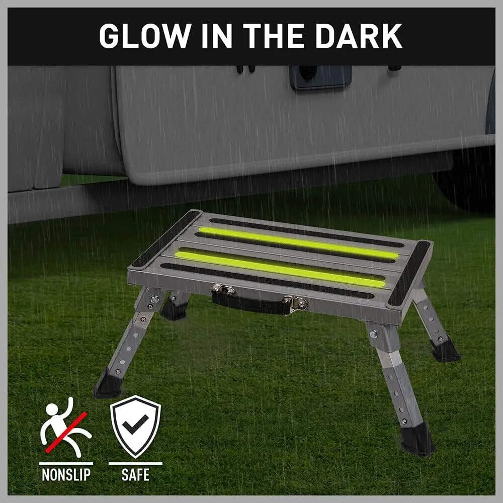 HORUSDY Telescopic Folding Step Stool Aluminium Step Adjustable Hight Platform Caravan 200KG