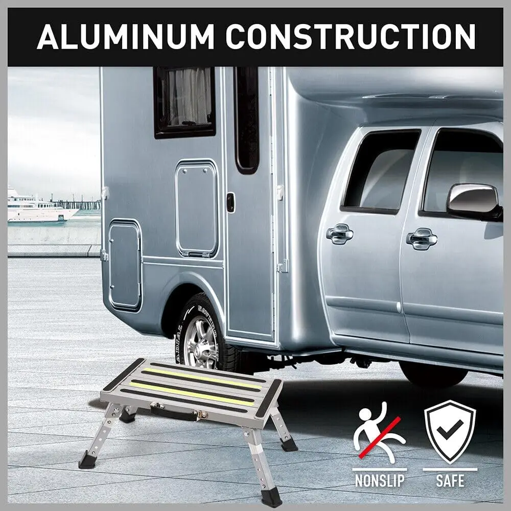 HORUSDY Telescopic Folding Step Stool Aluminium Step Adjustable Hight Platform Caravan 200KG