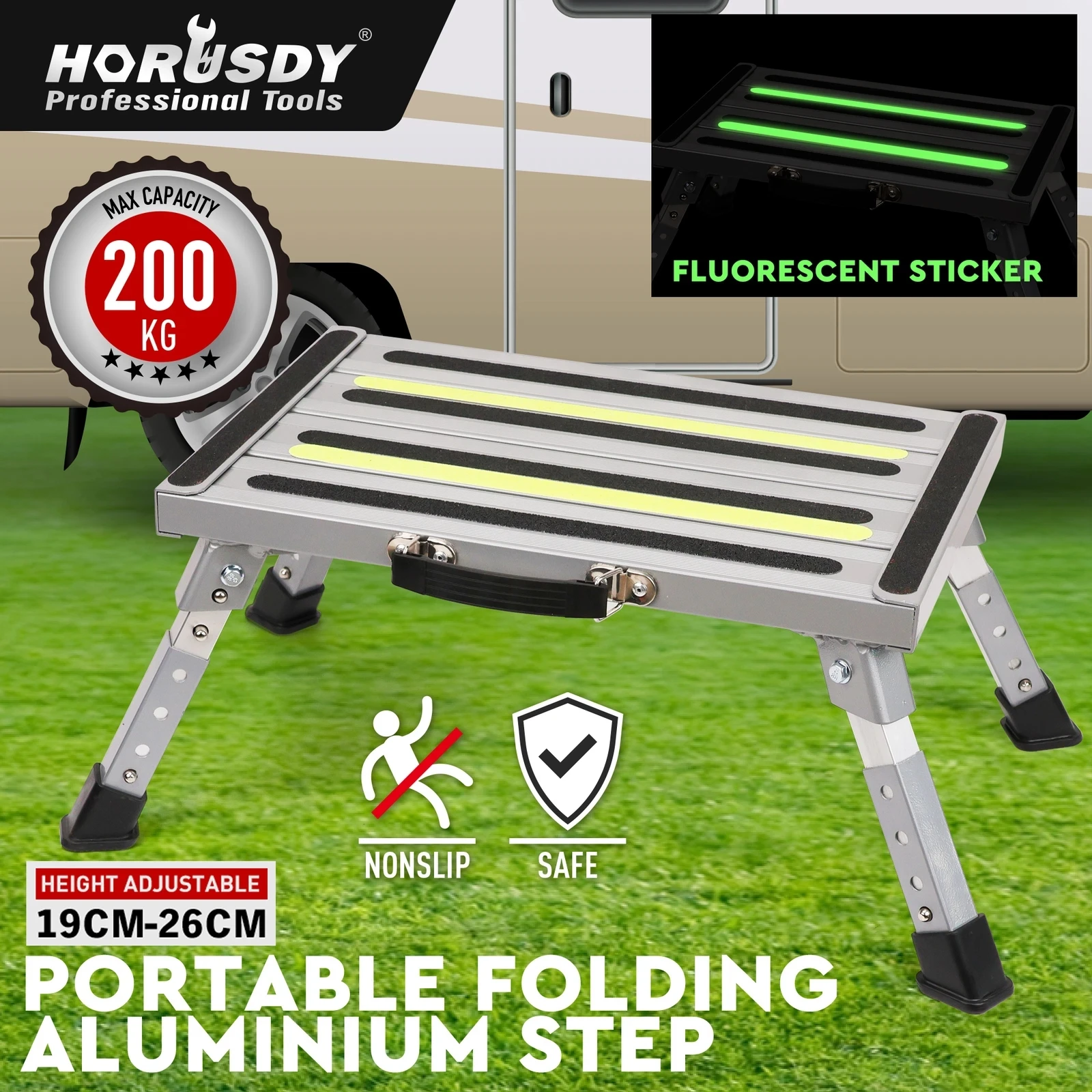 HORUSDY Telescopic Folding Step Stool Aluminium Step Adjustable Hight Platform Caravan 200KG