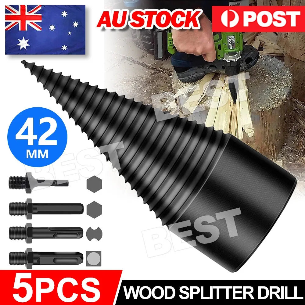 5x High Speed Twist Firewood Drill Bit Wood Splitting Splitter Cone Driver 42mm
