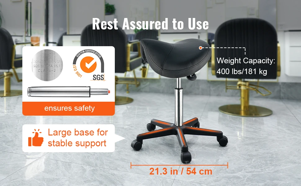 SucceBuy Ergonomic Saddle Stool with 5 Swivel Casters 360° Rotation 20.1-28in Height Adjustable Round Stool for Bar Salon Office