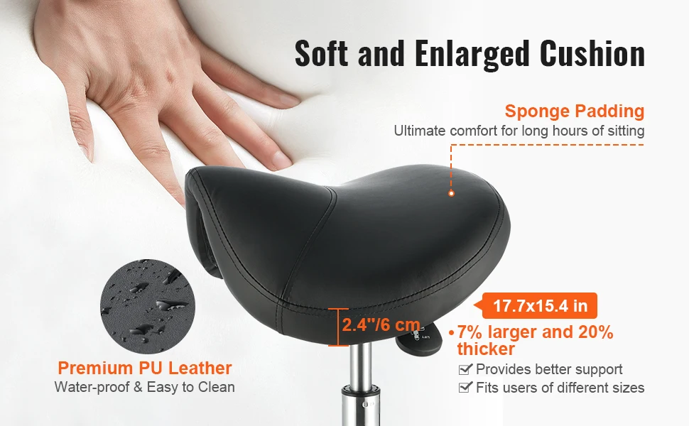 SucceBuy Ergonomic Saddle Stool with 5 Swivel Casters 360° Rotation 20.1-28in Height Adjustable Round Stool for Bar Salon Office