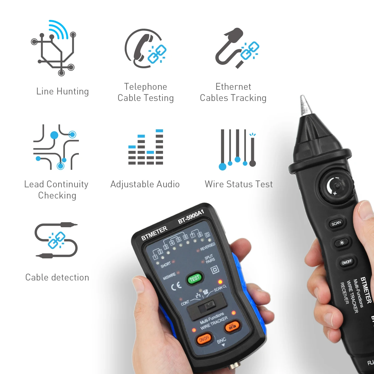 BT-5900A Multi functional cable tester Cable Finder Tone Generator Probe Kit Wire Tracker Toner Ethernet LAN Network CableTester