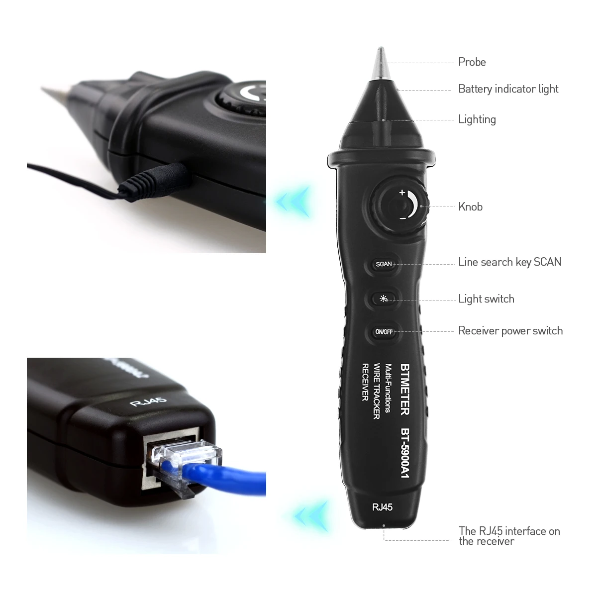 BT-5900A Multi functional cable tester Cable Finder Tone Generator Probe Kit Wire Tracker Toner Ethernet LAN Network CableTester