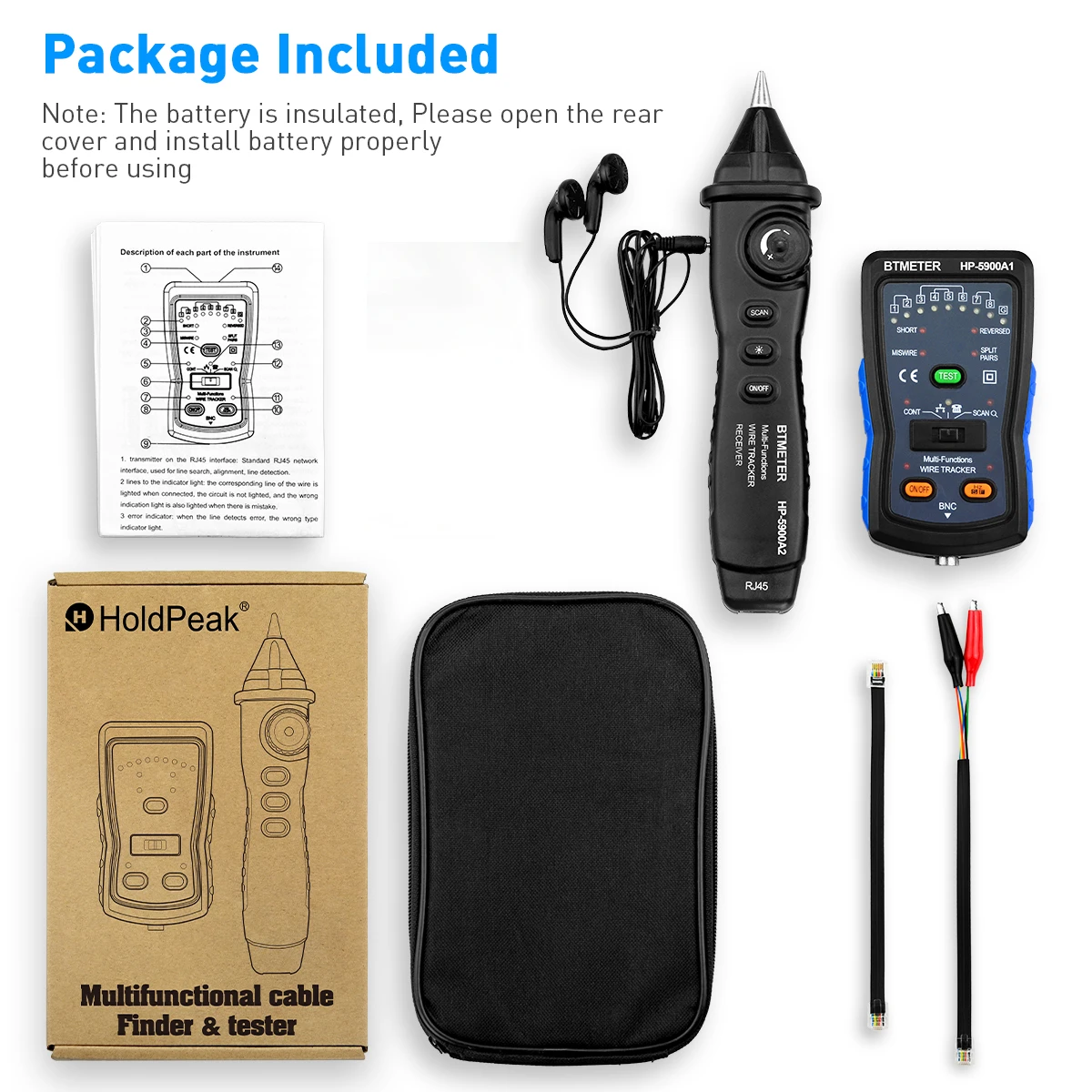 BT-5900A Multi functional cable tester Cable Finder Tone Generator Probe Kit Wire Tracker Toner Ethernet LAN Network CableTester