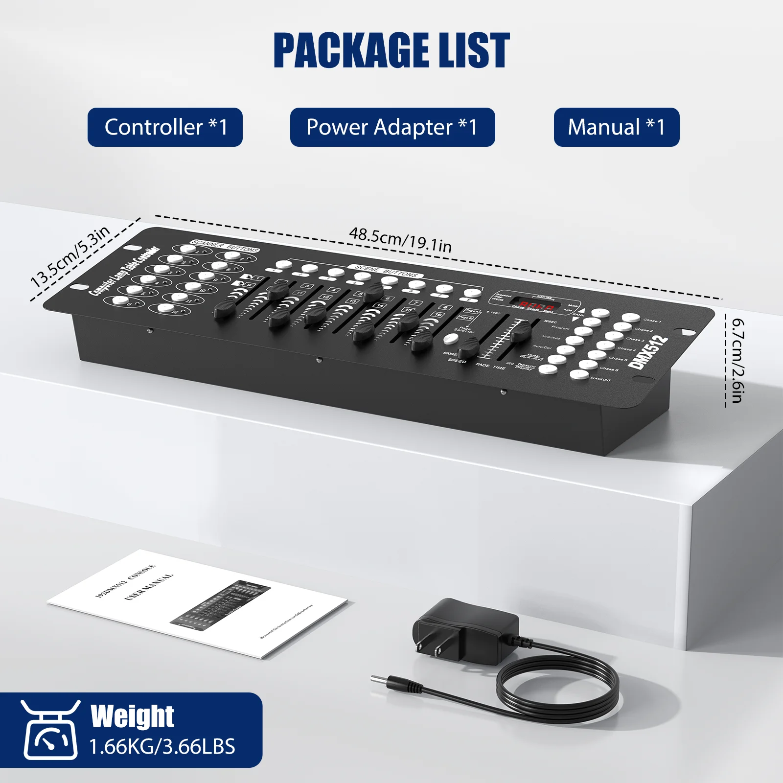 DayFlicker AC 100-240V Black Grand Console DMX and MIDI Operator 192 Channel Light Controller for Live Concerts KTV DJs Clubs