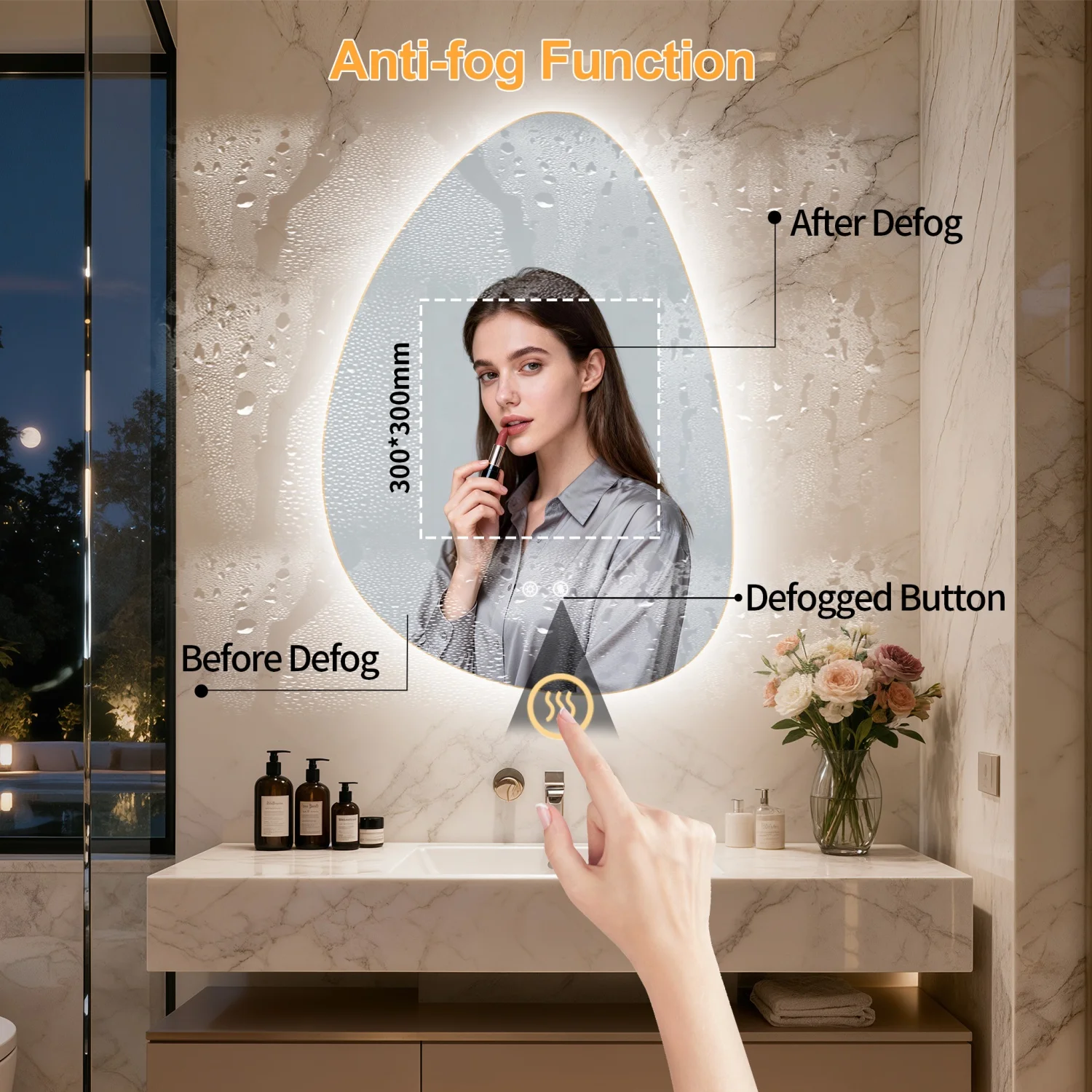 70/77CM Irregular Illuminated LED Bathroom Mirror Makeup Vanity Mirror for Wall 3 Colors Setting Anti-fog
