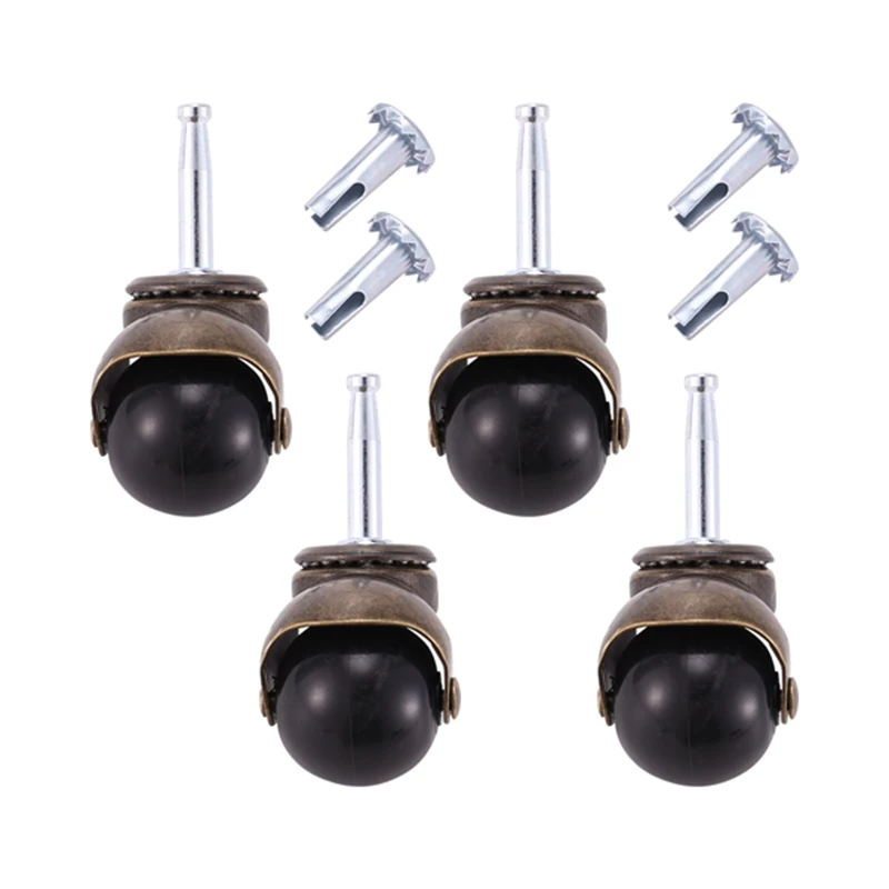 1.5Inch Ball Casters Wheels For Furniture Casters Set Of 4 With 8 X 38Mm Mounting Stem Sleeve Socket Insert Replacement