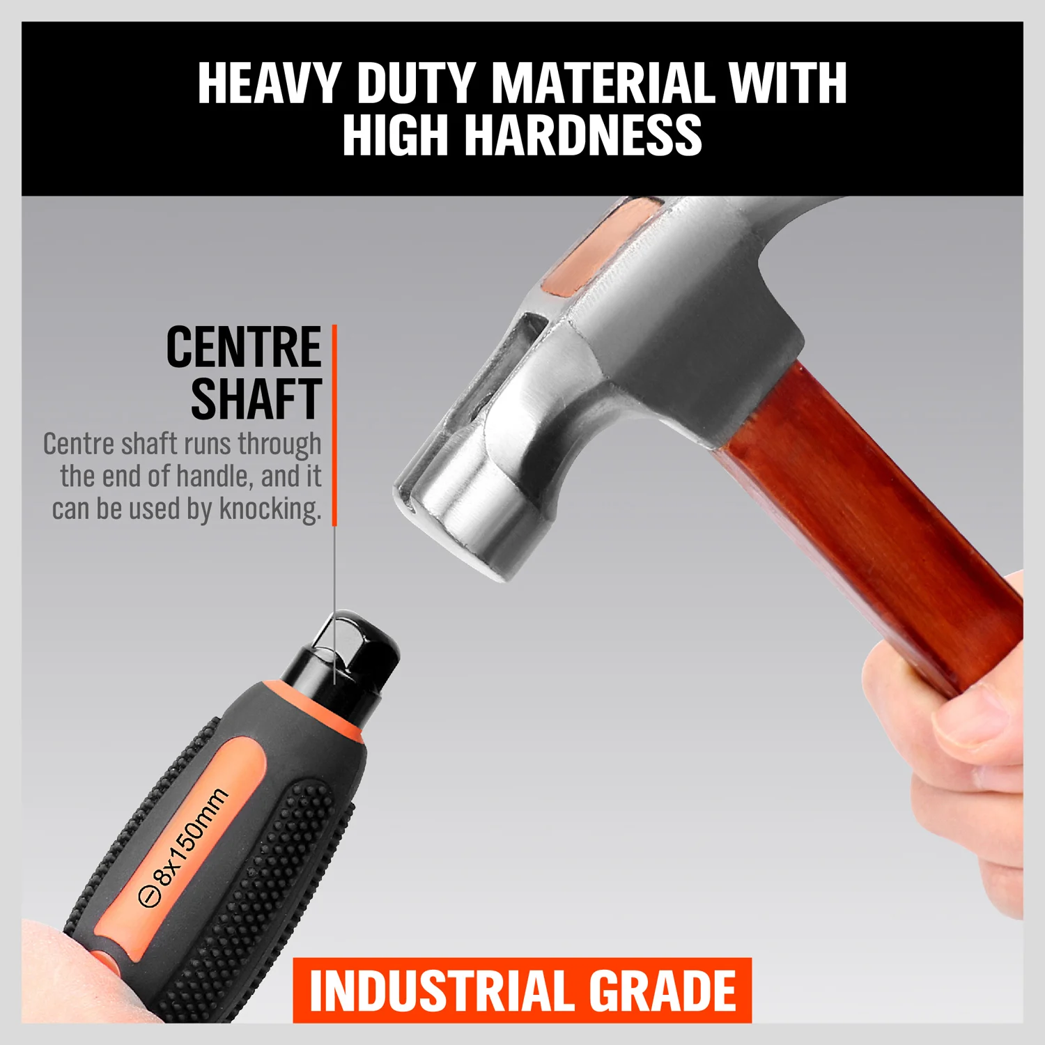 HORUSDY 6Pc Thru Screwdriver Set Hammer Impact Hex Magnetic Tips Rubber Grip Handle CRV