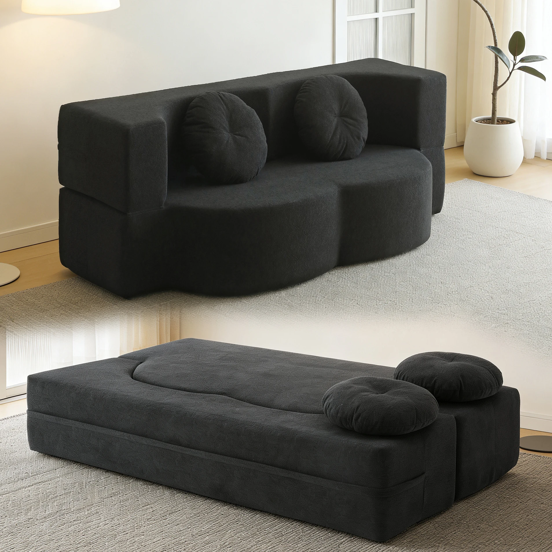 Cream sand hair bed, folding living room sofa, multi-function sofa, apartment high elastic foam double sofa