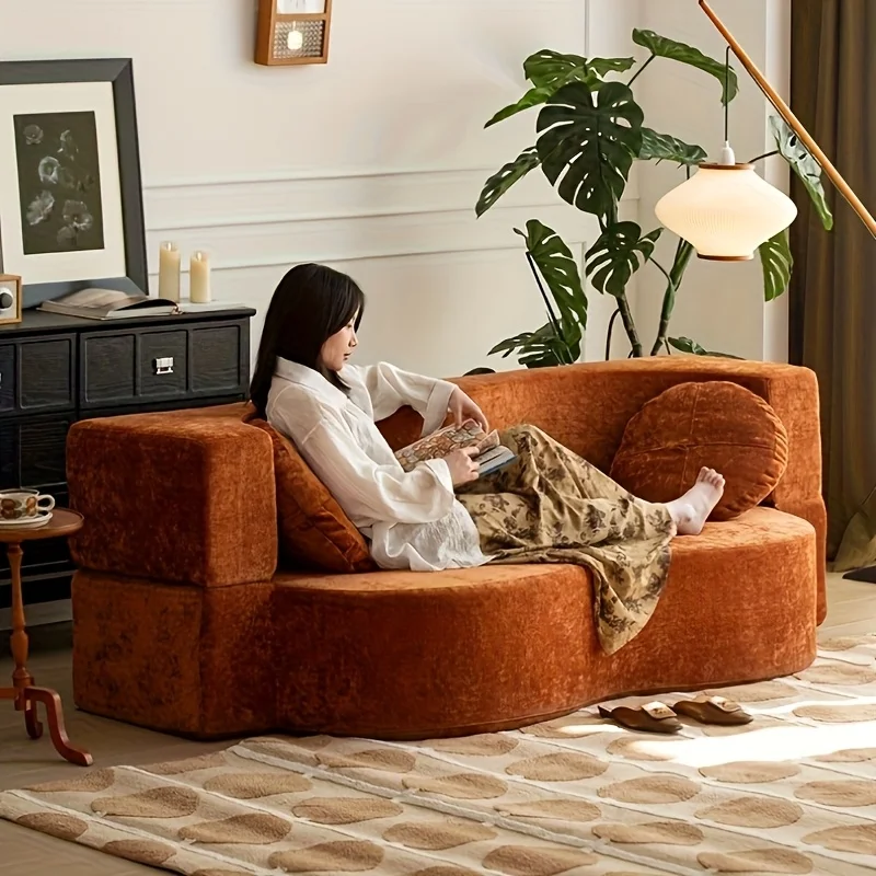 Cream sand hair bed, folding living room sofa, multi-function sofa, apartment high elastic foam double sofa