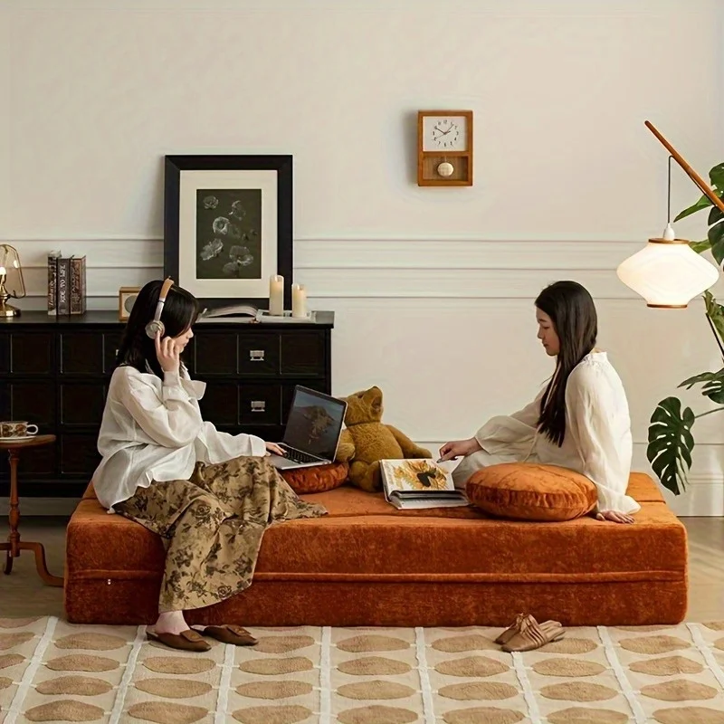 Cream sand hair bed, folding living room sofa, multi-function sofa, apartment high elastic foam double sofa