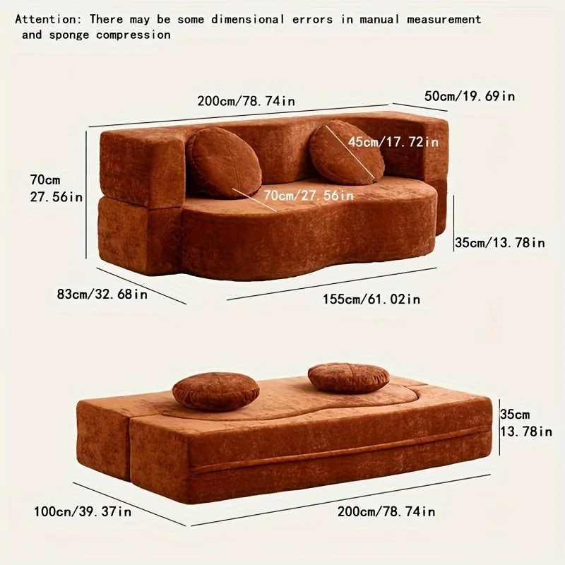 Cream sand hair bed, folding living room sofa, multi-function sofa, apartment high elastic foam double sofa