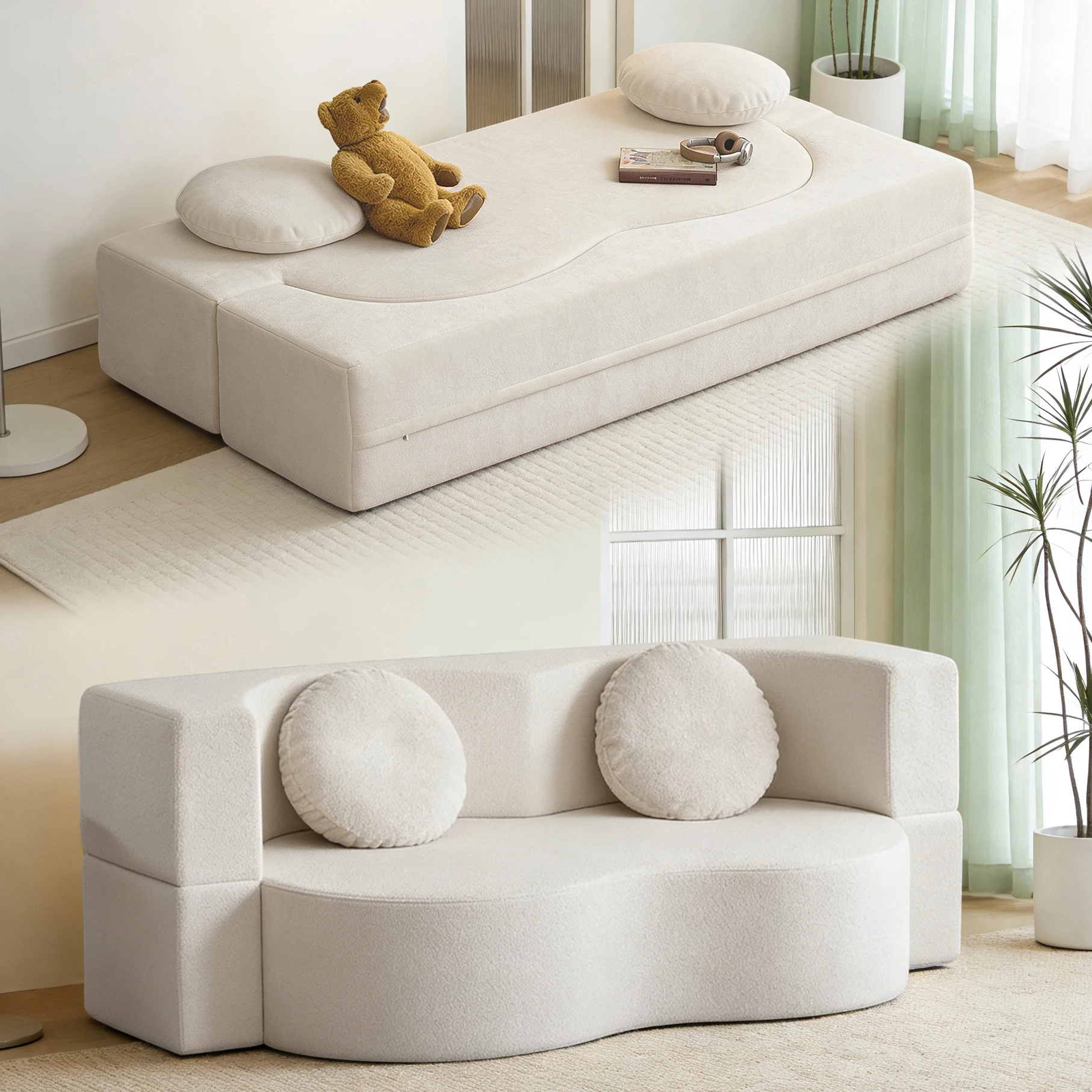 Cream sand hair bed, folding living room sofa, multi-function sofa, apartment high elastic foam double sofa