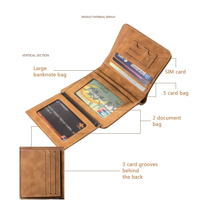 Men's Wallet Leather Billfold Slim Hipster Cowhide Credit Card/ID Holders Inserts Coin Purses Luxury Business Foldable Purse