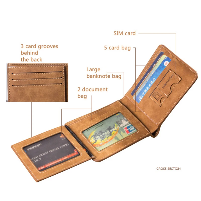 Men's Wallet Leather Billfold Slim Hipster Cowhide Credit Card/ID Holders Inserts Coin Purses Luxury Business Foldable Purse
