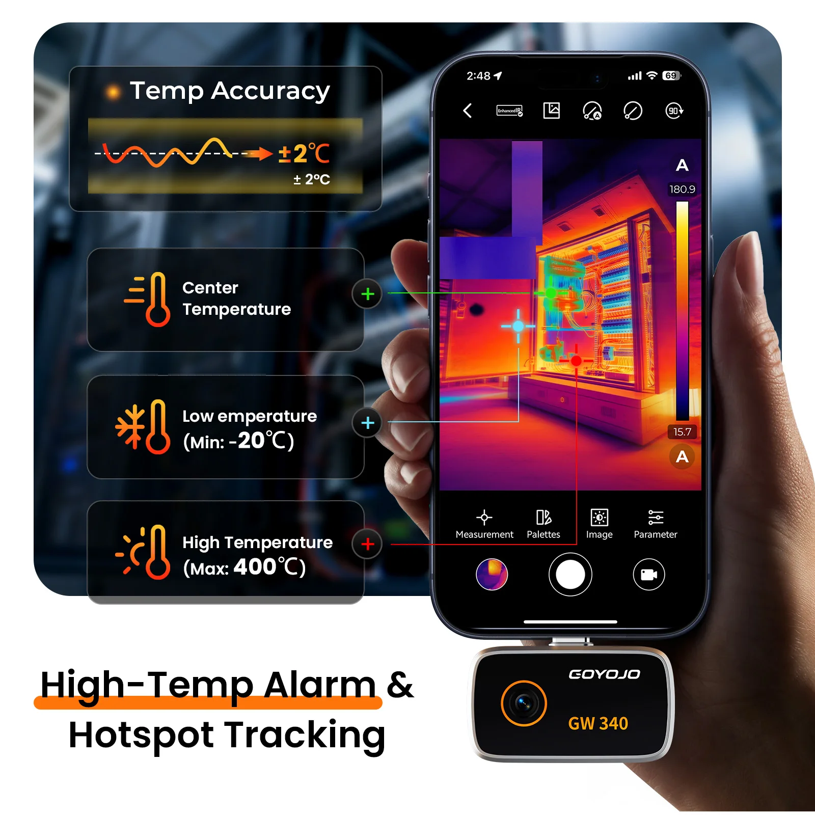 GW340 GW192A Thermal Camera with USB-C iPhone & Android Device, 512x384 Super Resolution, 256x192 Thermal Imager -4°F~752°F