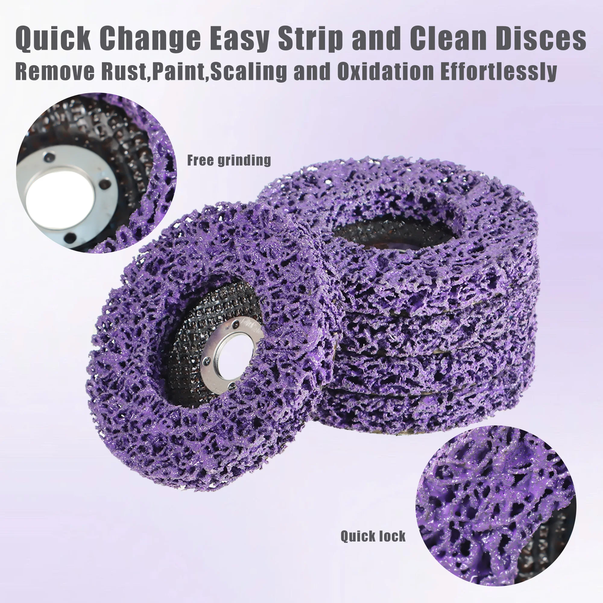 5Pcs 4" x 5/8" Purple Poly Strip Disc Wheel for Grinding Paint Rust Fit for Angle Grinder