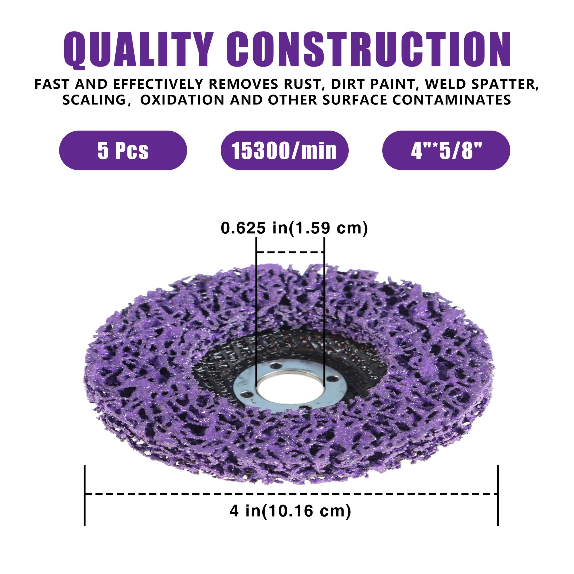 5Pcs 4" x 5/8" Purple Poly Strip Disc Wheel for Grinding Paint Rust Fit for Angle Grinder