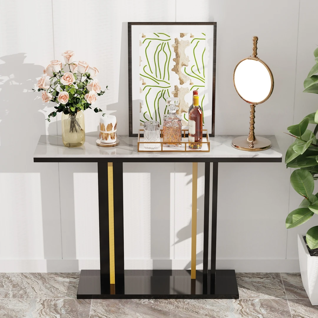 Luxury Console Entryway Table with High-End Sintered Stone Top & Sturdy Metal Frame – Ideal for Foyer Decor