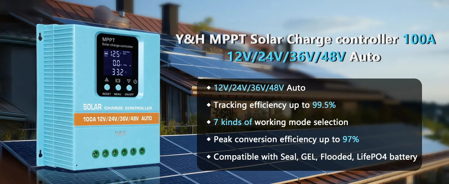 AU Stock Y&H MPPT 60A 80A 100A Solar Charge Controller 12V 24V 36V 48V LCD Display Solar Panel Battery Intelligent Regulator