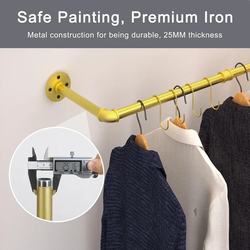 Wall Mounted Industrial Pipe Clothes Rack Bedroom Hanging Garment Rail Rack Space Saving Shelf