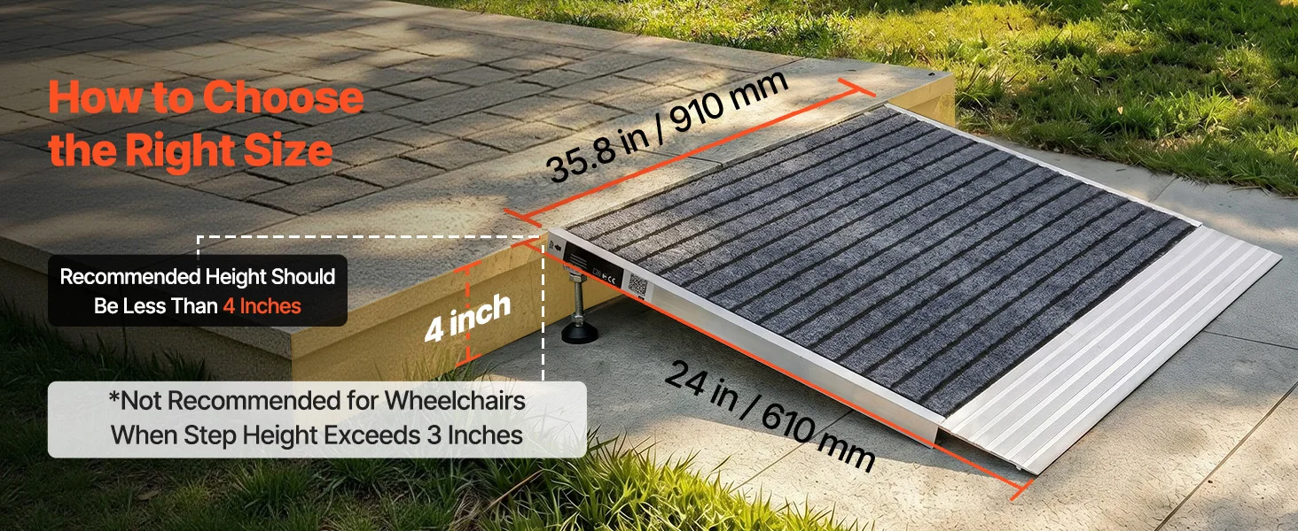 SucceBuy 24x36in / 36x36in Non-Slip Threshold Ramp with Adjustable Height Platform Aluminum Door Threshold Ramps for Doorways